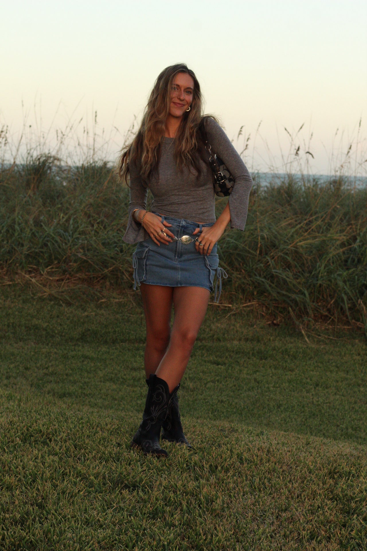 Bow Tie Denim Cargo Mini Skirt
