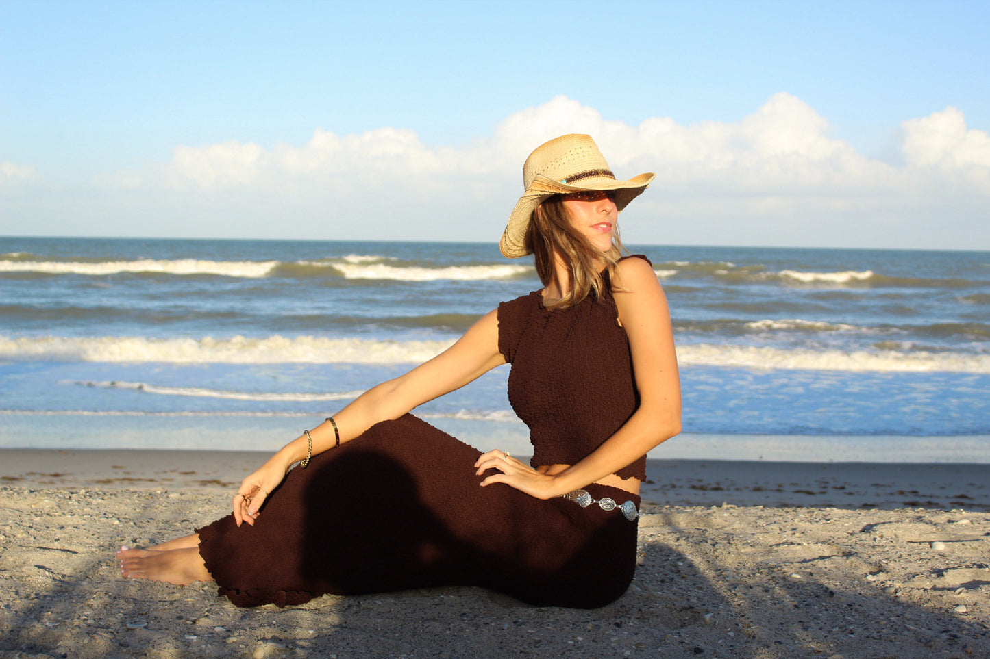 Chocoate Textured Boatneck Top