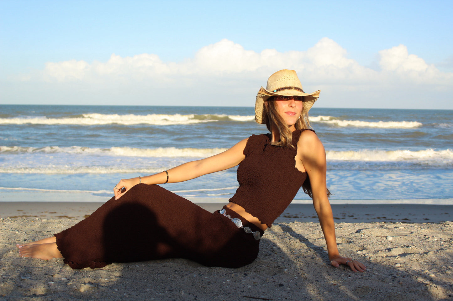 Chocoate Textured Boatneck Top