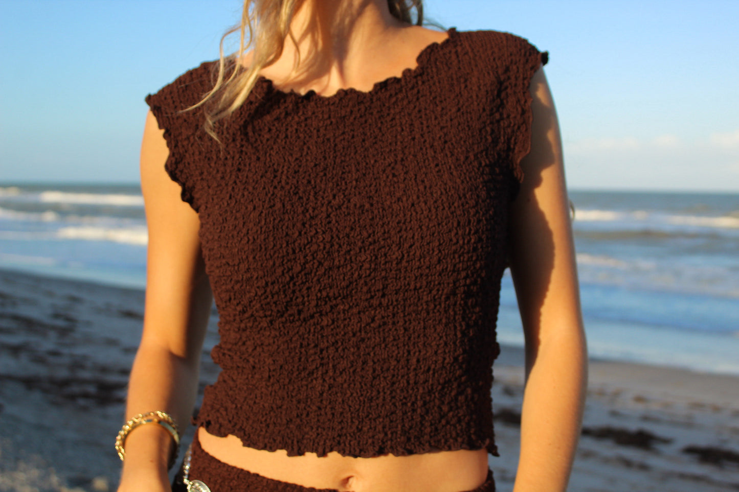 Chocoate Textured Boatneck Top