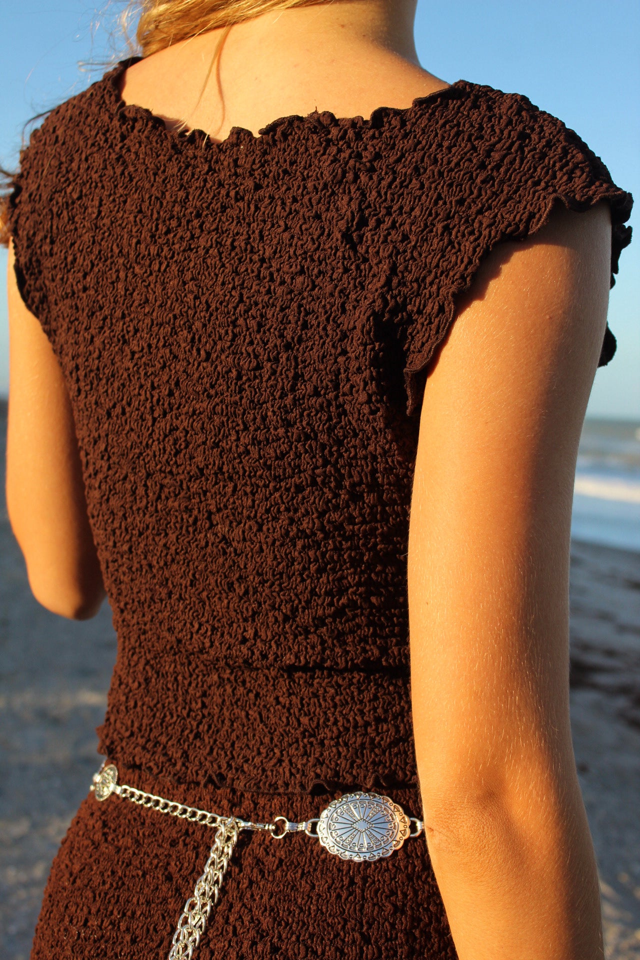 Chocoate Textured Boatneck Top