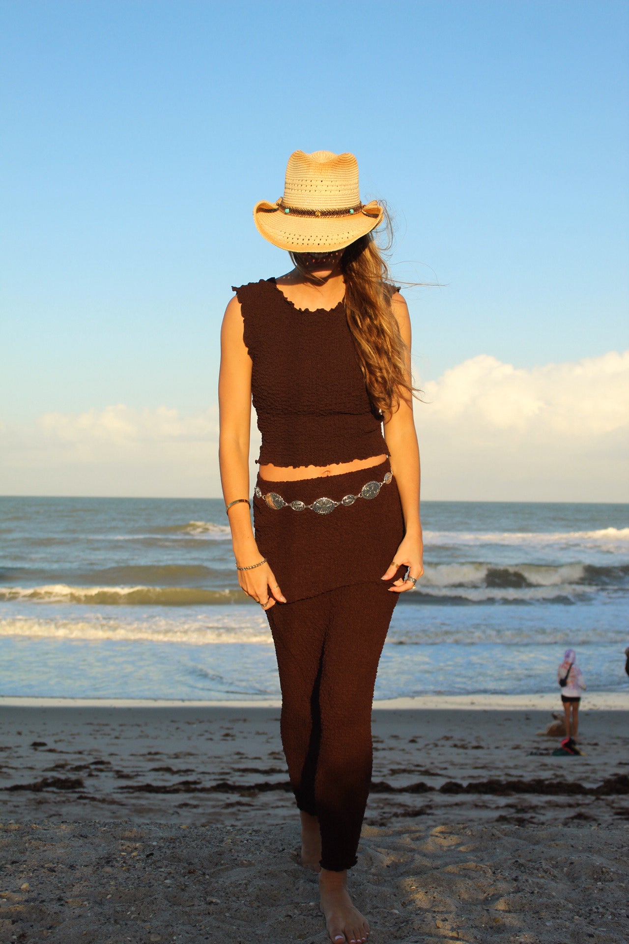 Chocoate Textured Boatneck Top