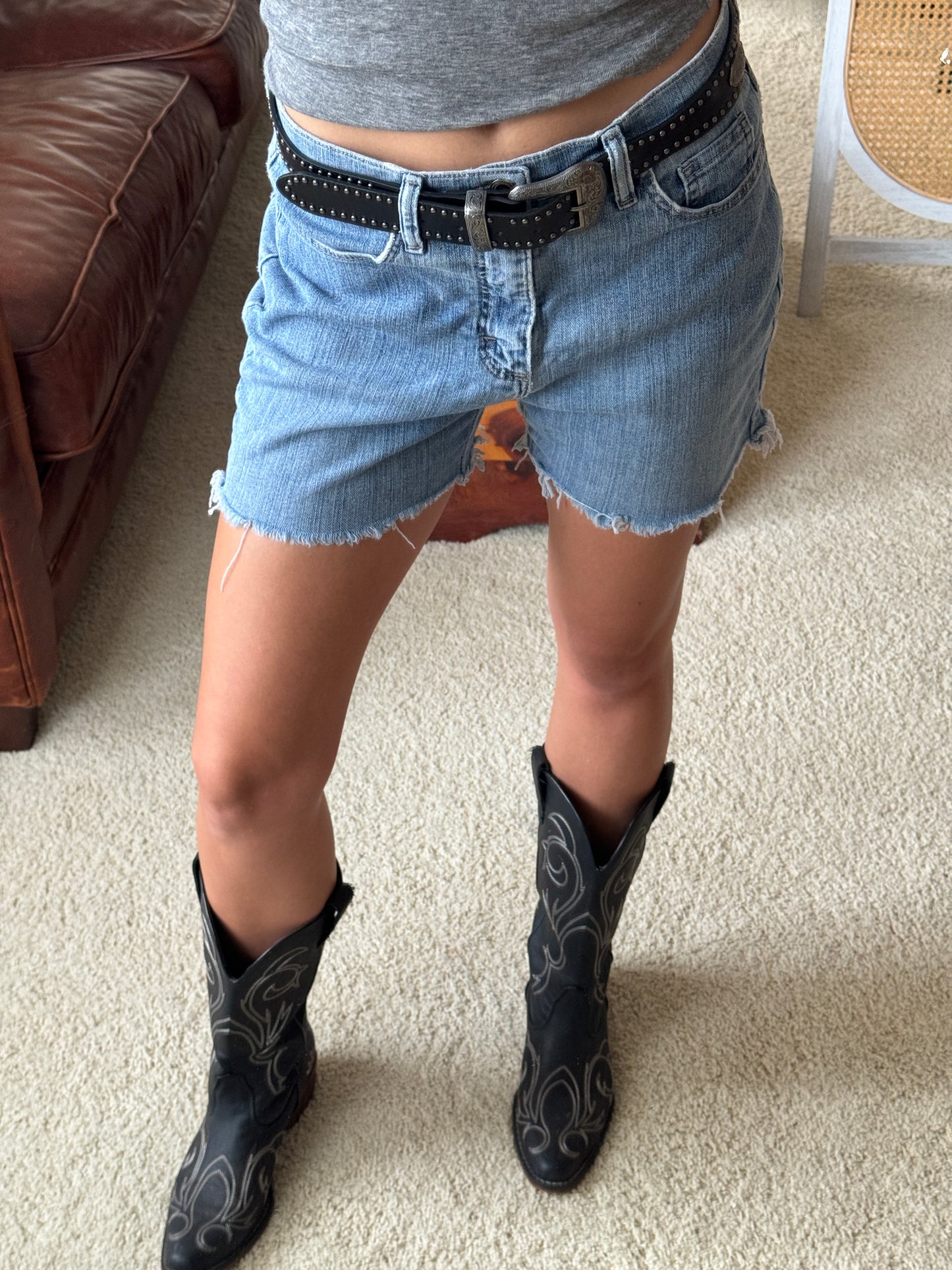 Studded Trim Etched Buckle Belt