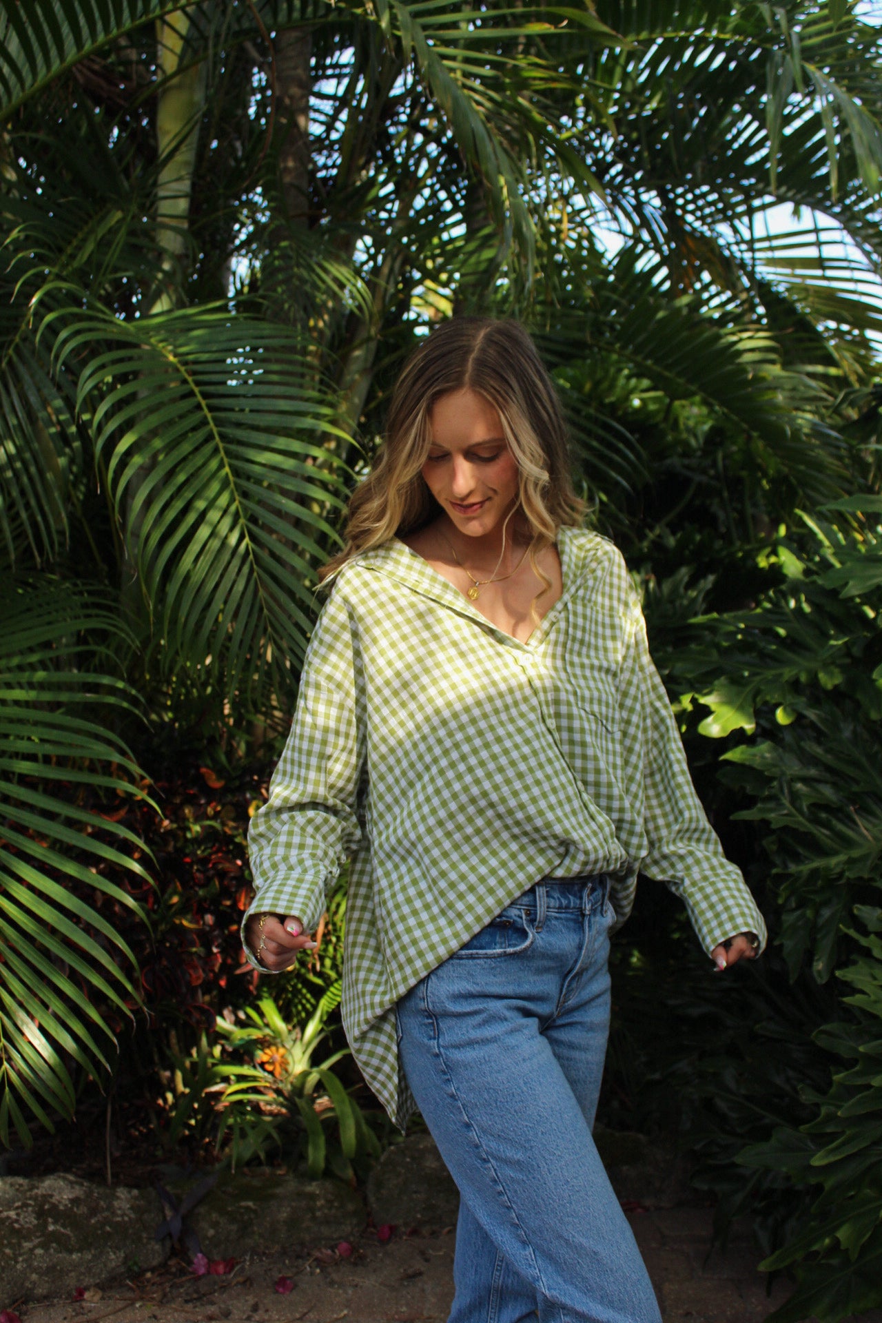 Matcha Gingham Button Up