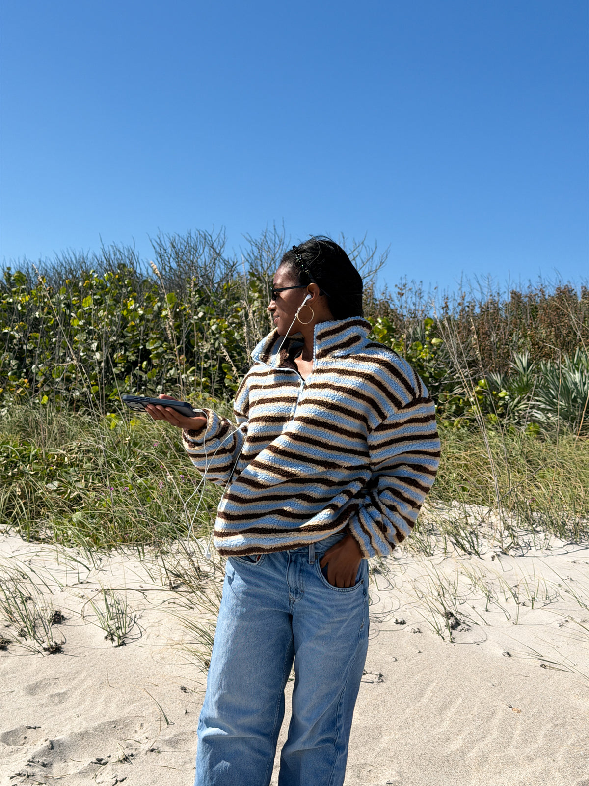 Saltwater Stripe Sherpa Quarter Zip Pullover