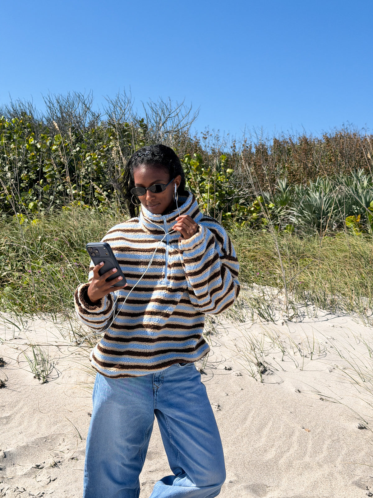 Saltwater Stripe Sherpa Quarter Zip Pullover