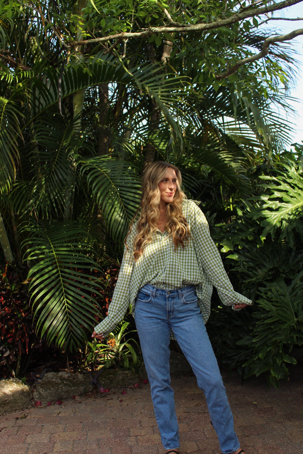 Matcha Gingham Button Up