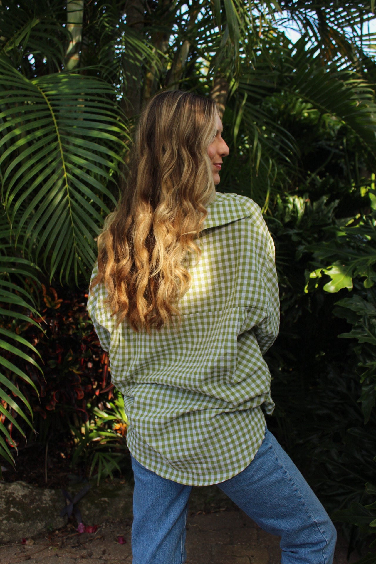 Matcha Gingham Button Up