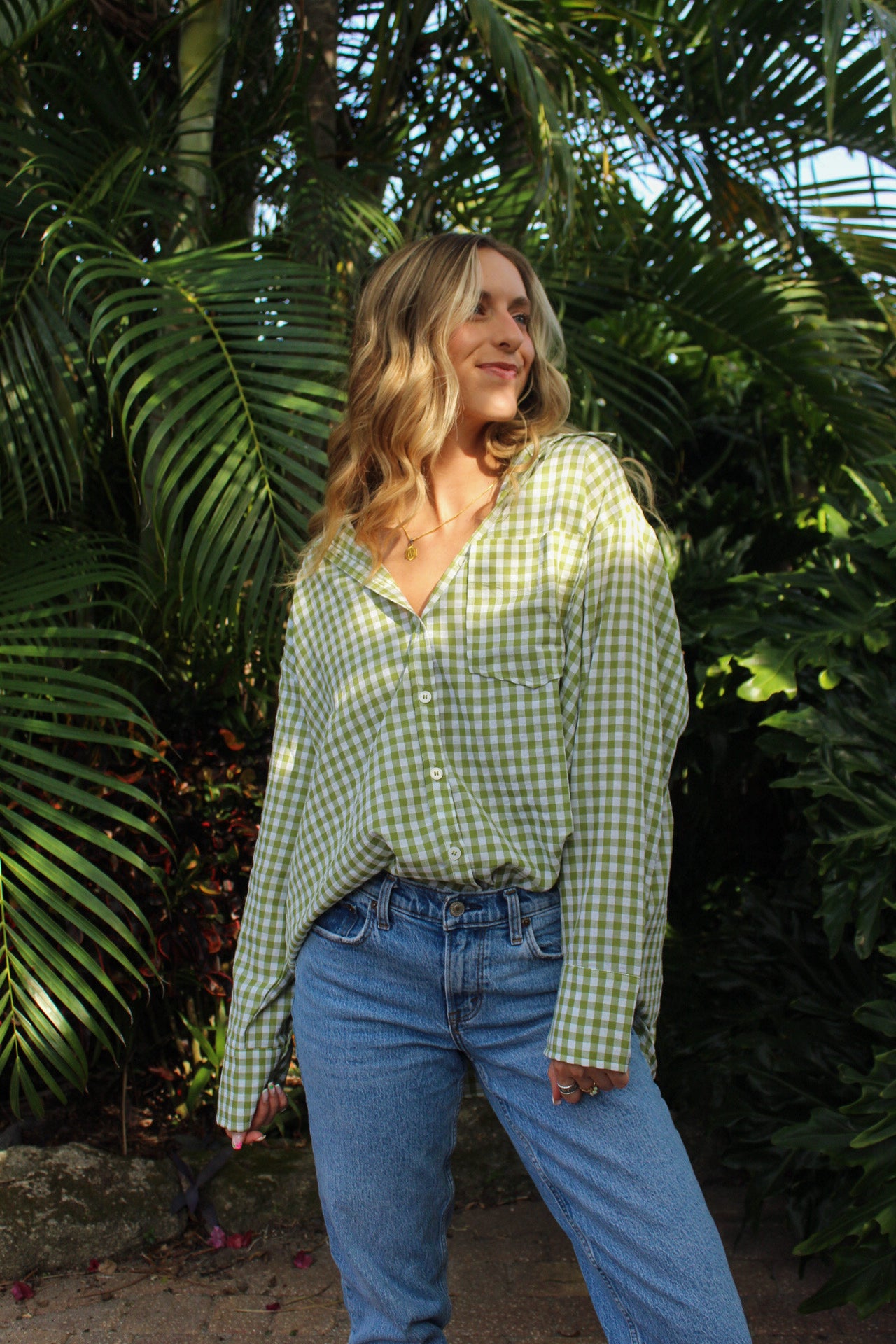 Matcha Gingham Button Up
