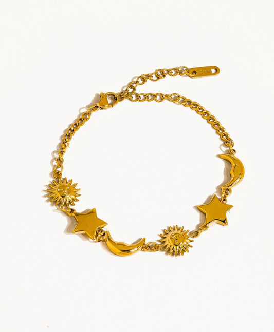 Gold Non-Tarnish Sun and Star Bracelet