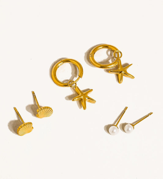 Gold Non-Tarnish Star, Shell, Pearl Earring