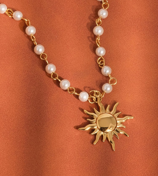 Non-Tarnish Gold Sun Beaded Necklace