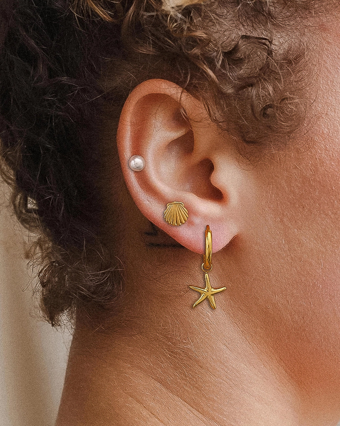 Gold Non-Tarnish Star, Shell, Pearl Earring