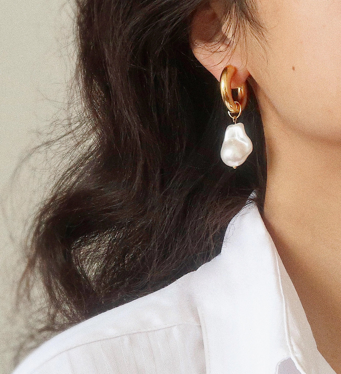 Non-Tarnish Gold Statement Large Pearl Earring