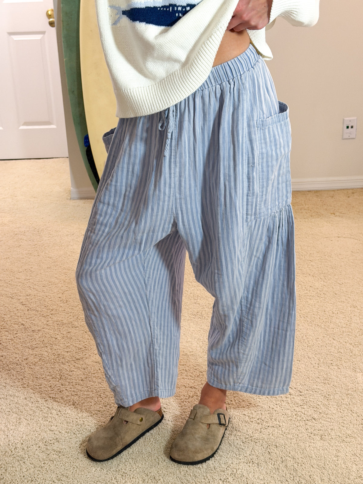 Cotton Cove Striped Pants in Blue