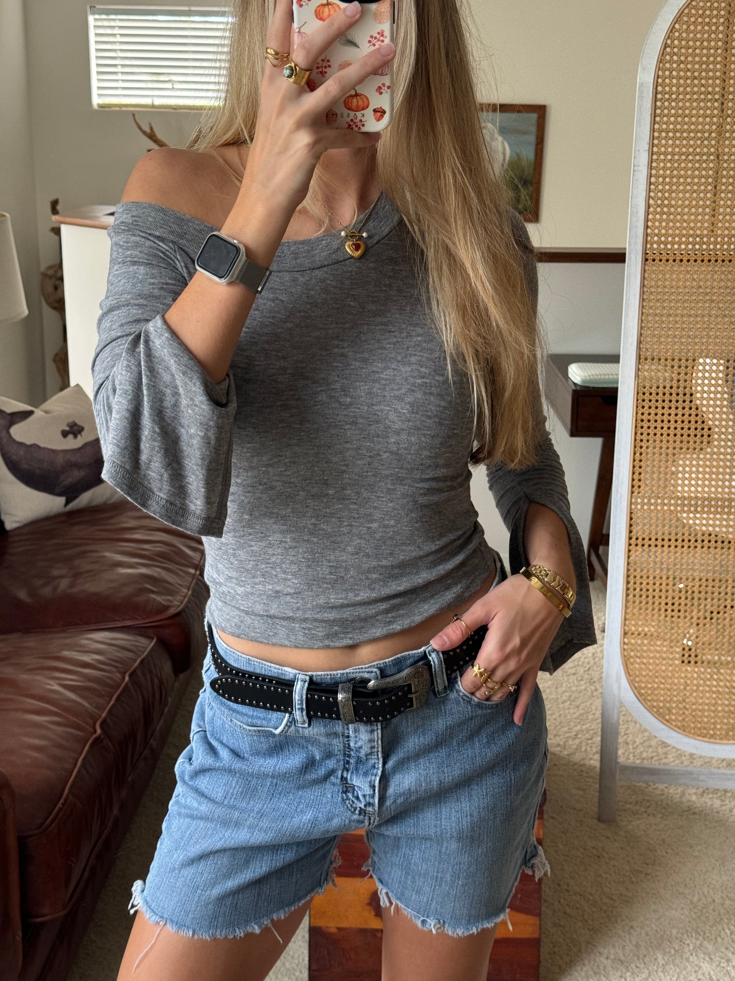 Studded Trim Etched Buckle Belt