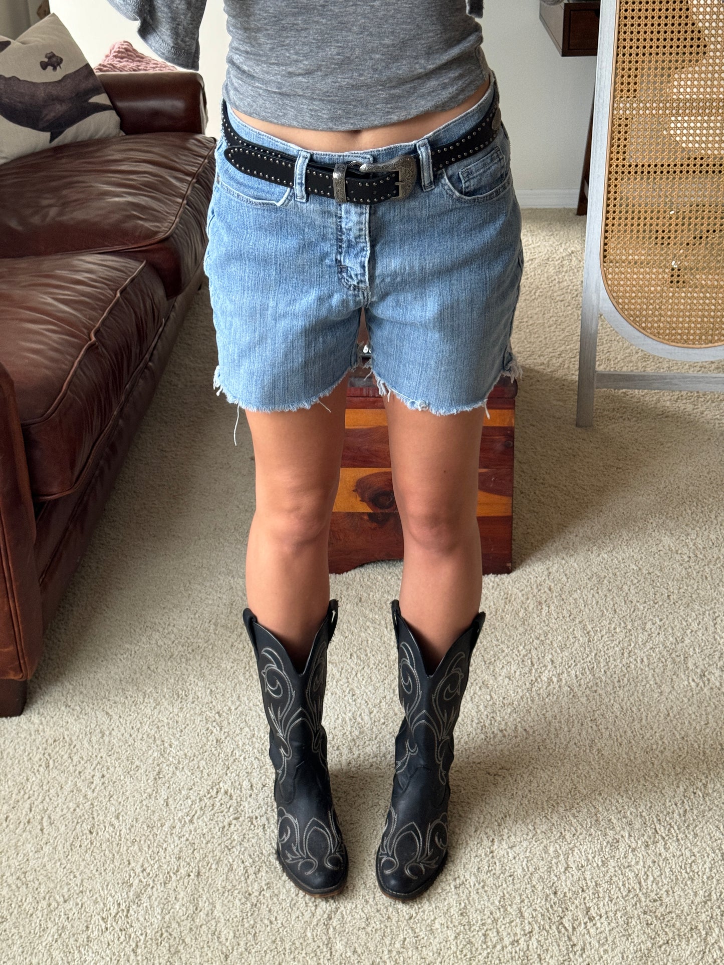 Studded Trim Etched Buckle Belt