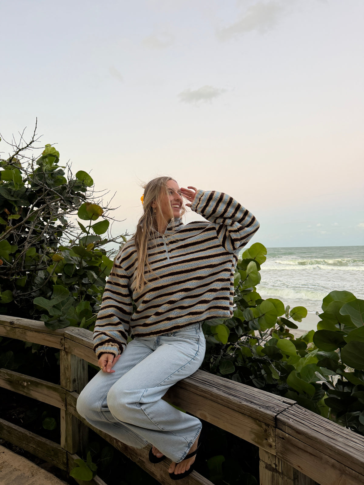 Saltwater Stripe Sherpa Quarter Zip Pullover