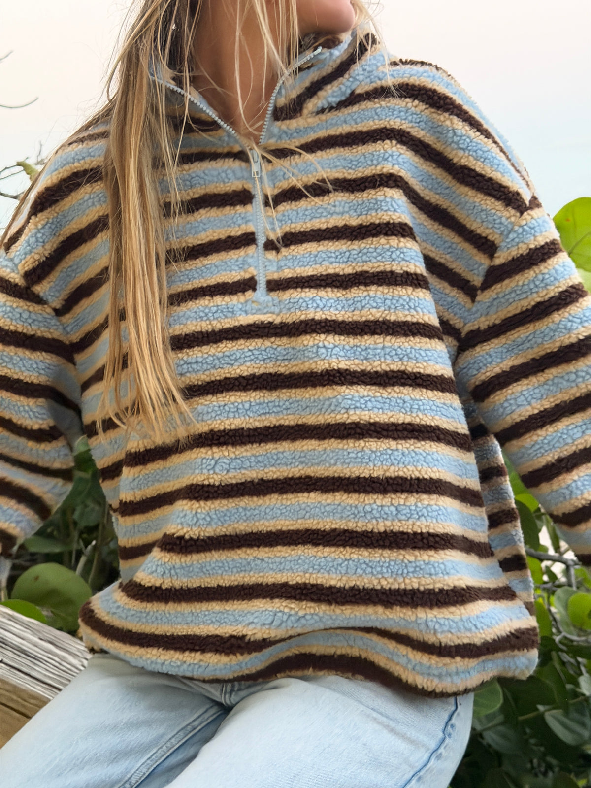 Saltwater Stripe Sherpa Quarter Zip Pullover