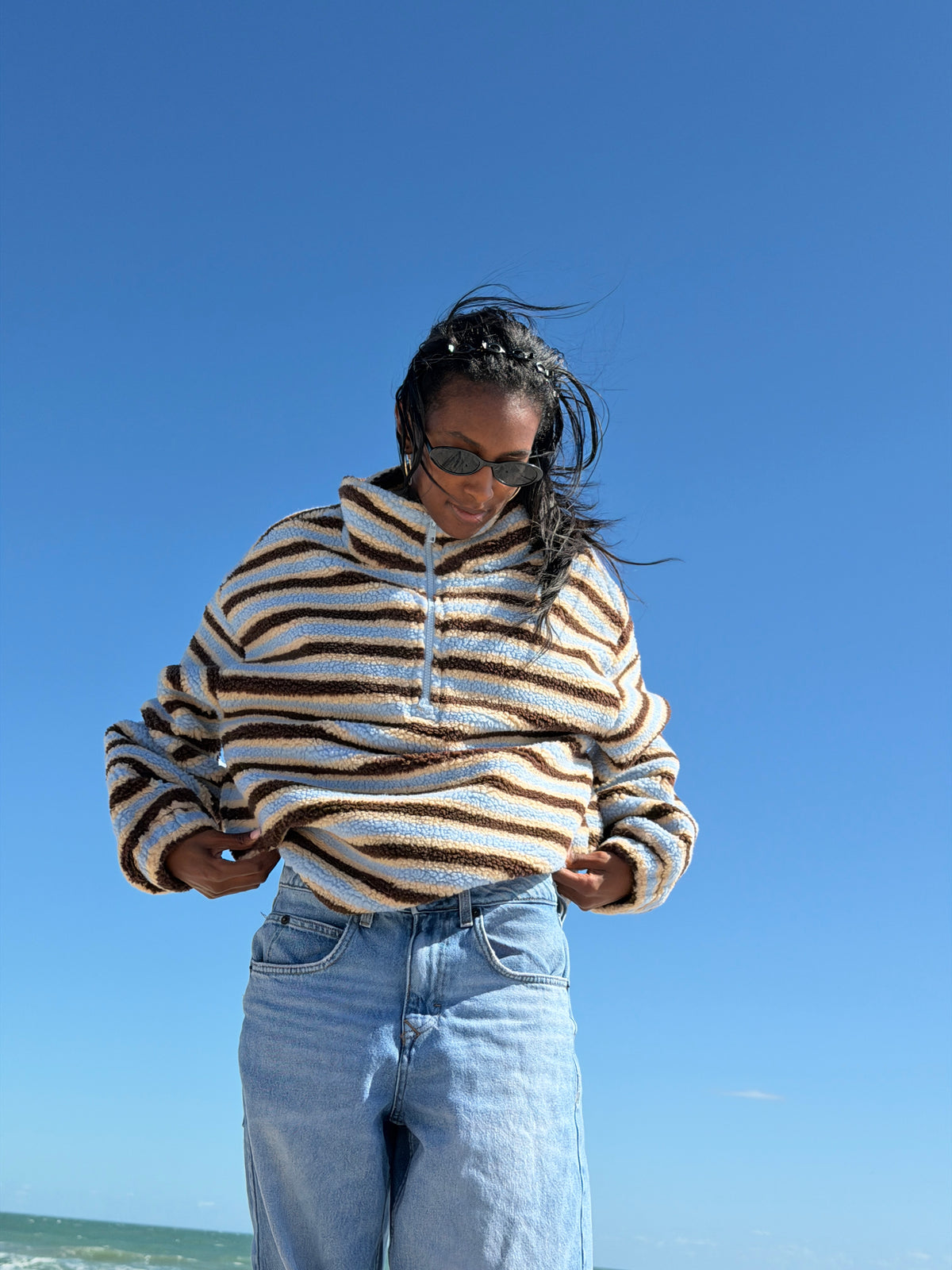 Saltwater Stripe Sherpa Quarter Zip Pullover