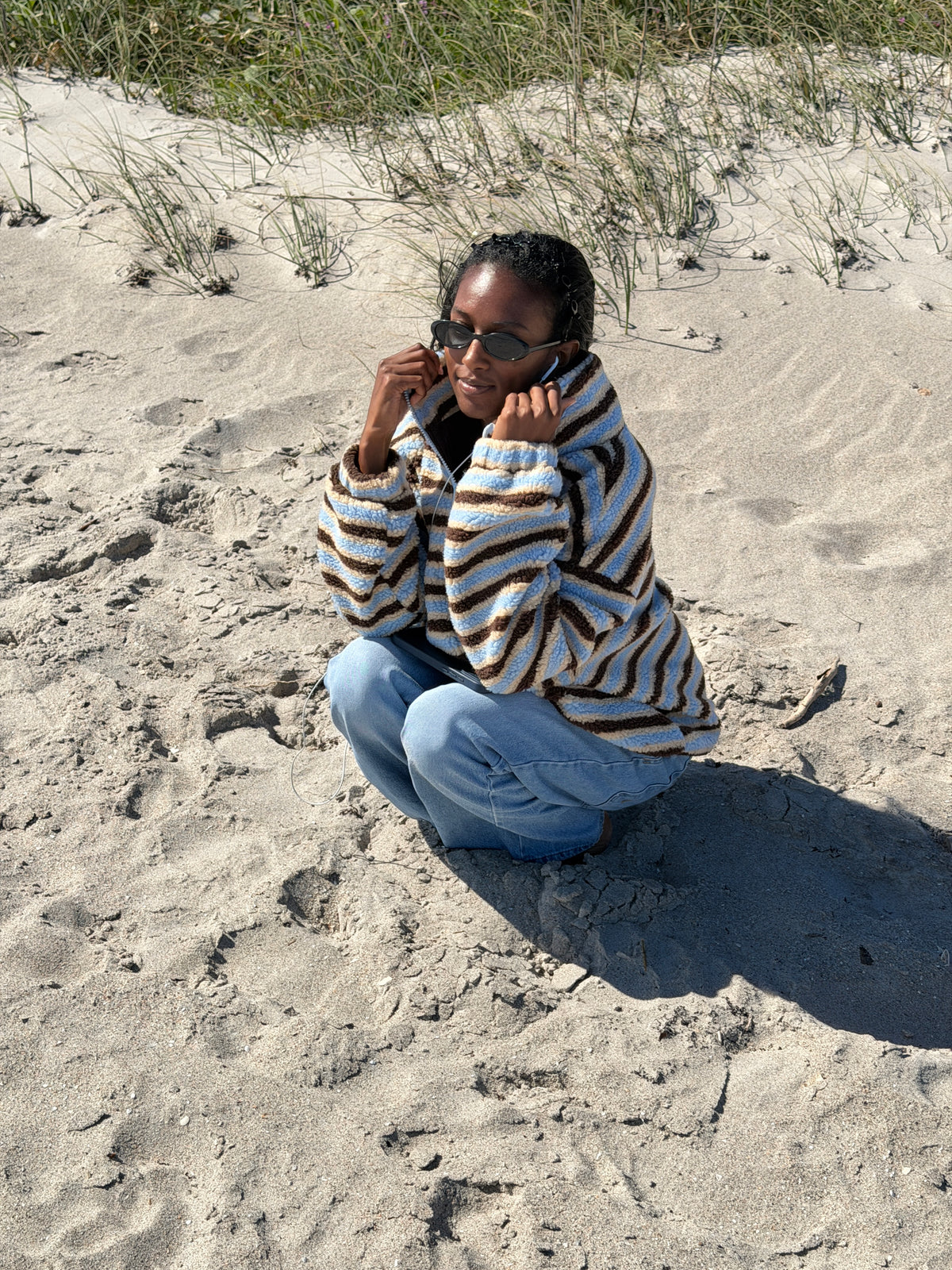 Saltwater Stripe Sherpa Quarter Zip Pullover